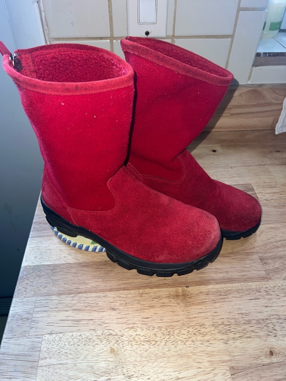 Red Suede Mid-Calf Winter Boots